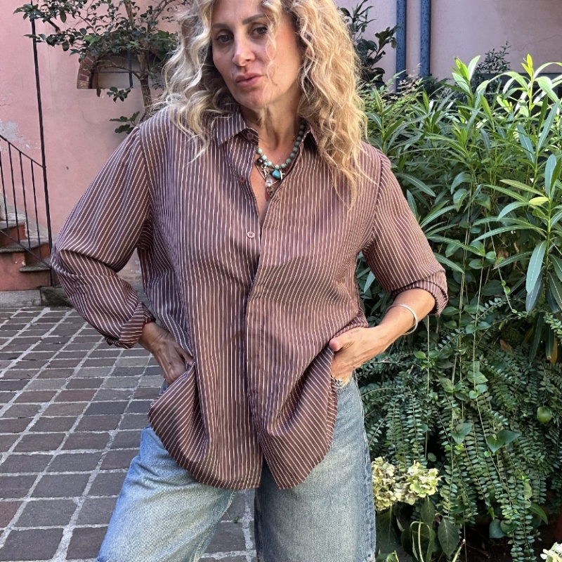 NUMERO155 CAMICIA STRIPES TESTA DI MORO